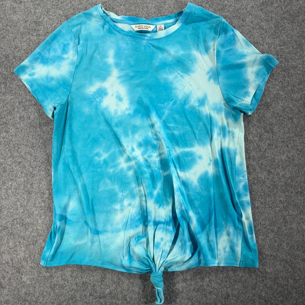 Earth Yoga Tie Dye Short Sleeve Front Knot T-Shirt Blue White Size M